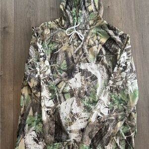 Camo Hoodie Sweatshirt “God Saves” Graphic Size XL